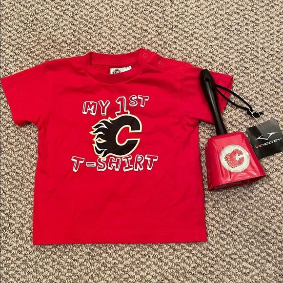 NHL Flames Infant Red Tee with Logo and Text - Picture 1 of 8